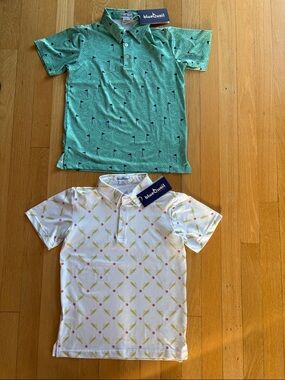 BlueQuail, Boys, size 6, 2x Polo Shirts- Teal w/ golf and White w/ Grasshoppers